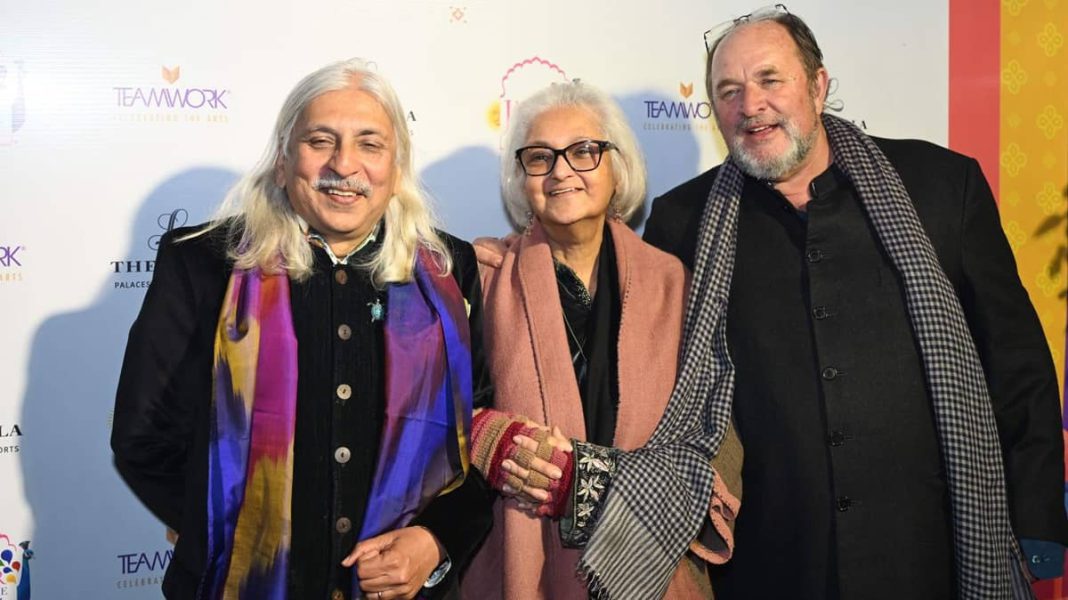 From left to right -Sanjoy K. Roy, Namita Gokhale, William Dalrymple at Jaipur Literature Festival (JLF)